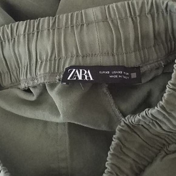 Zara Womens Size XS Elastic Waist Drawstring Pants Green Pockets Cargo Tapered - Picture 4 of 4